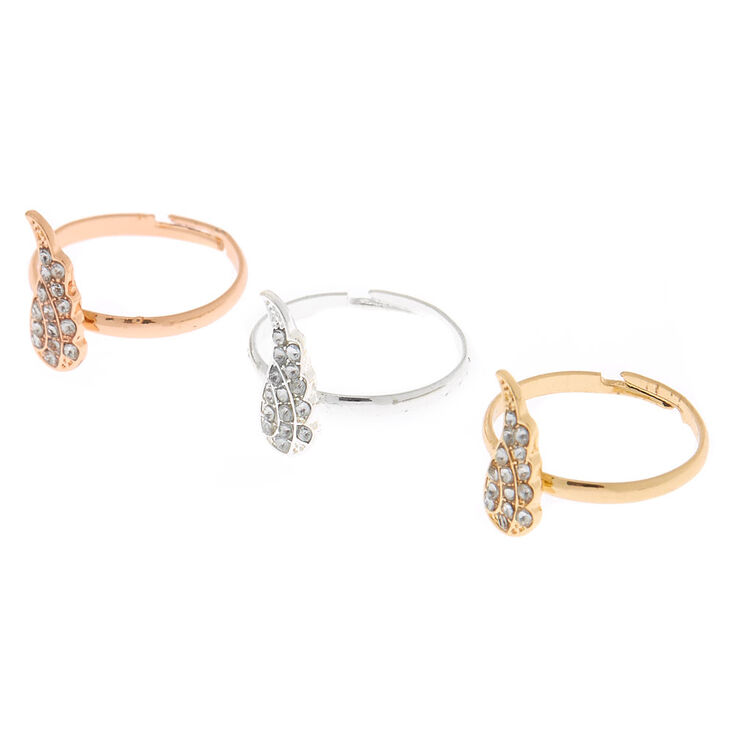 Claire's Lot de 3 bagues best friends avec aile en strass en métaux mixtes