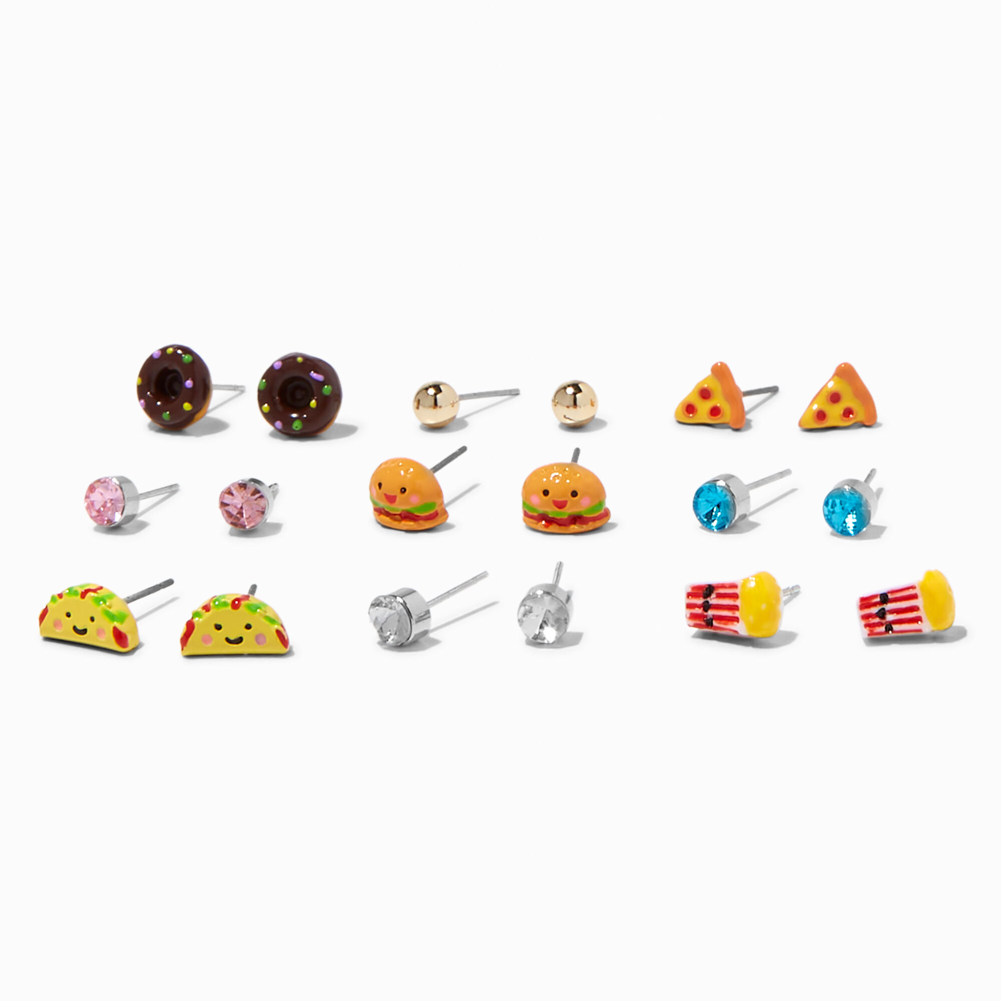 View Claires Junk Food Stud Earrings 9 Pack Gold information