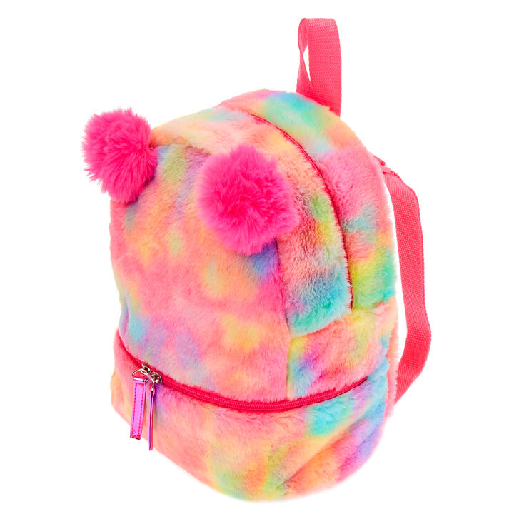 Faux Fur Rainbow Pom Pom Small Backpack,