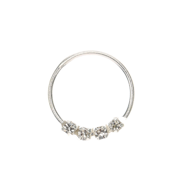 Crystal Sterling Silver Nose Hoop,