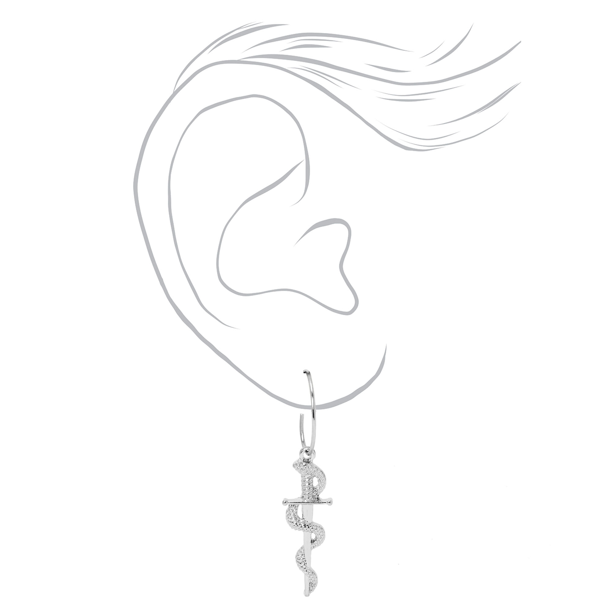 Silver 15MM Snake Dagger Hoop Earrings,