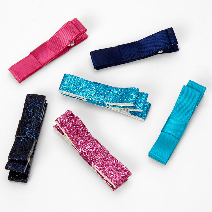Claire&#39;s Club Jewel Tone Glitter Hair Bow Clips - 6 Pack,