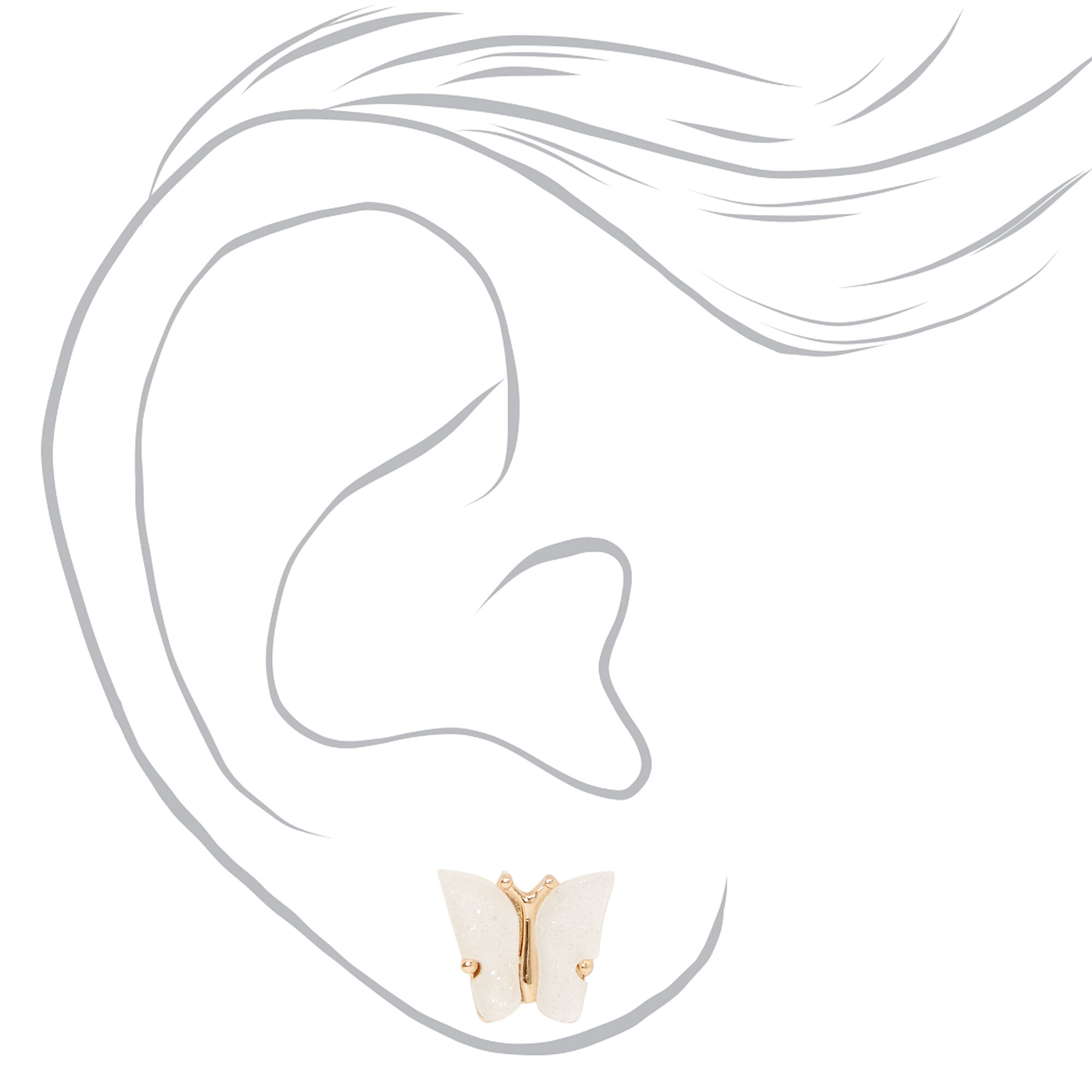 Gold Glitter Butterfly Stud Earrings - White,