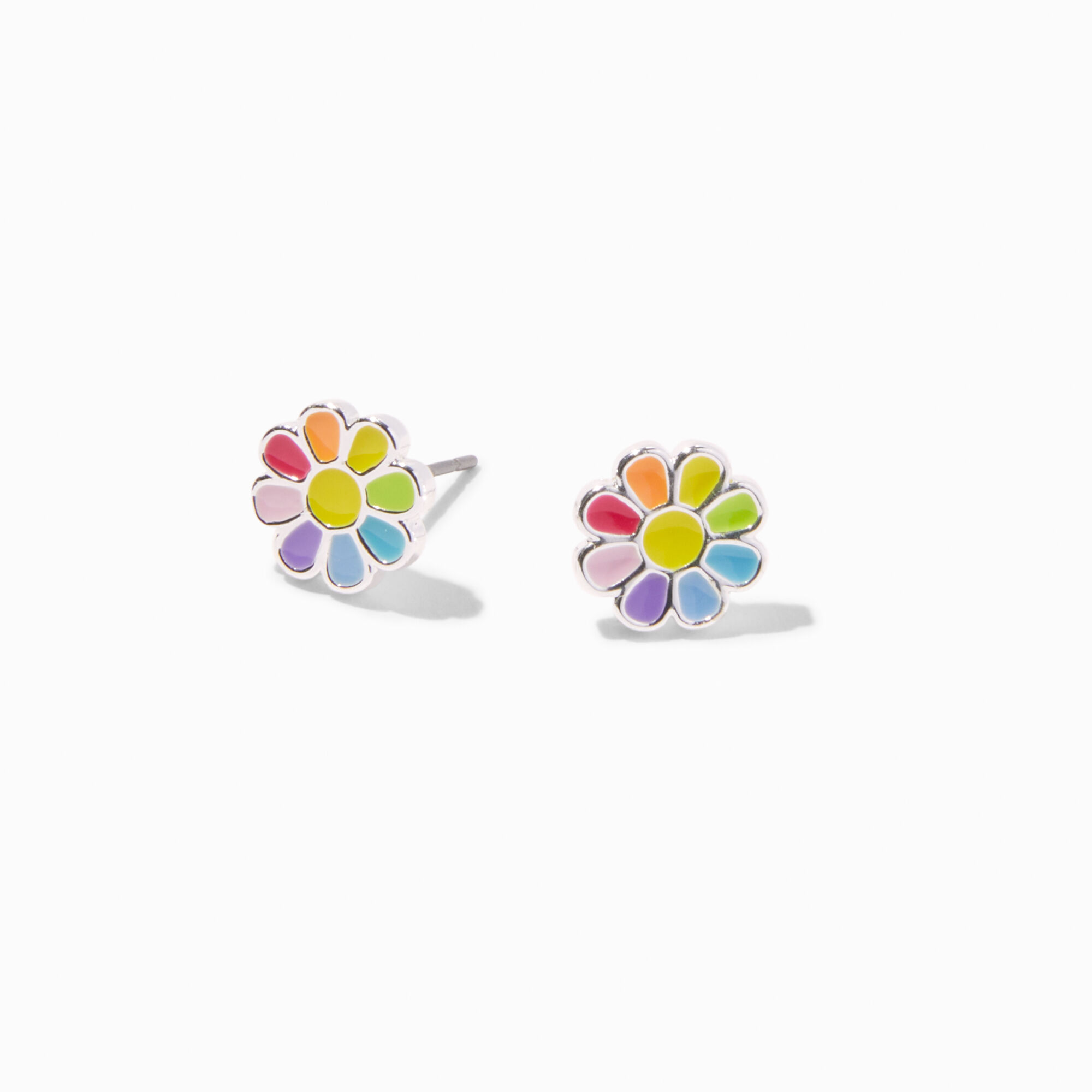 View Claires Rainbow Daisy Stud Earrings Silver information