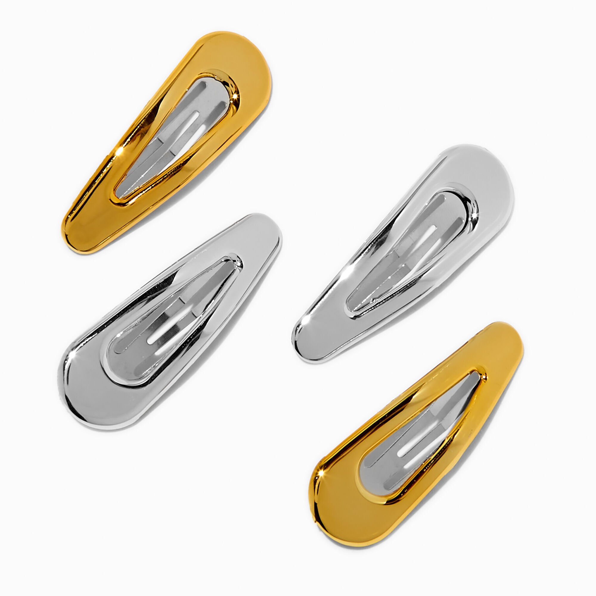 Gold & Silver Snap Hair Clips - 4 Pack,