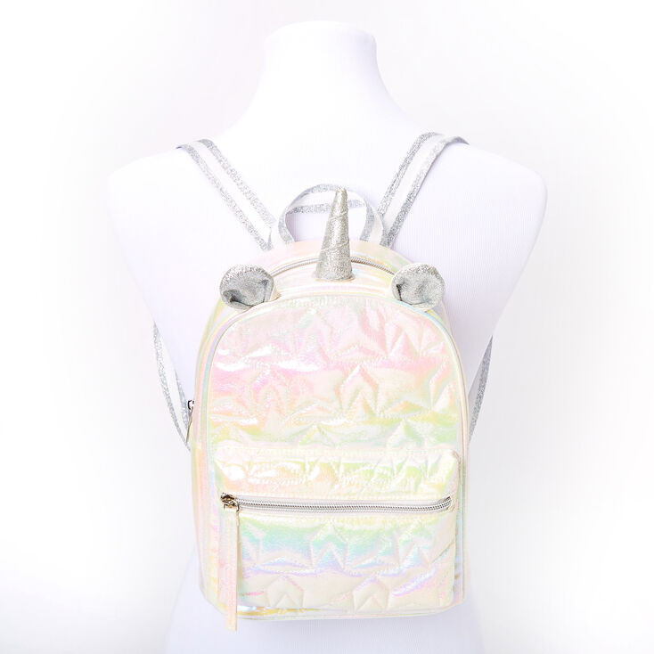 Iridescent Quilted Unicorn Small Backpack - White,