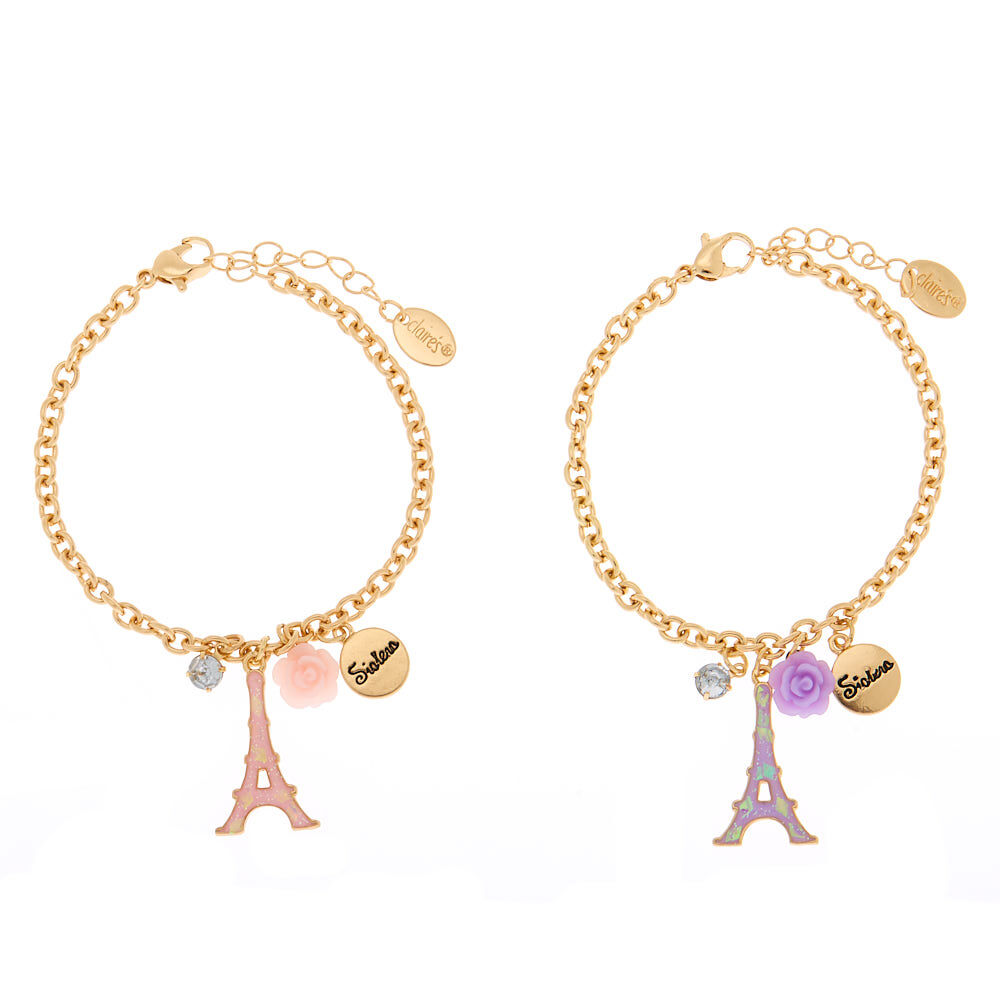 Lot de 2 bracelets à breloques sœurs pastel thème Paris,
