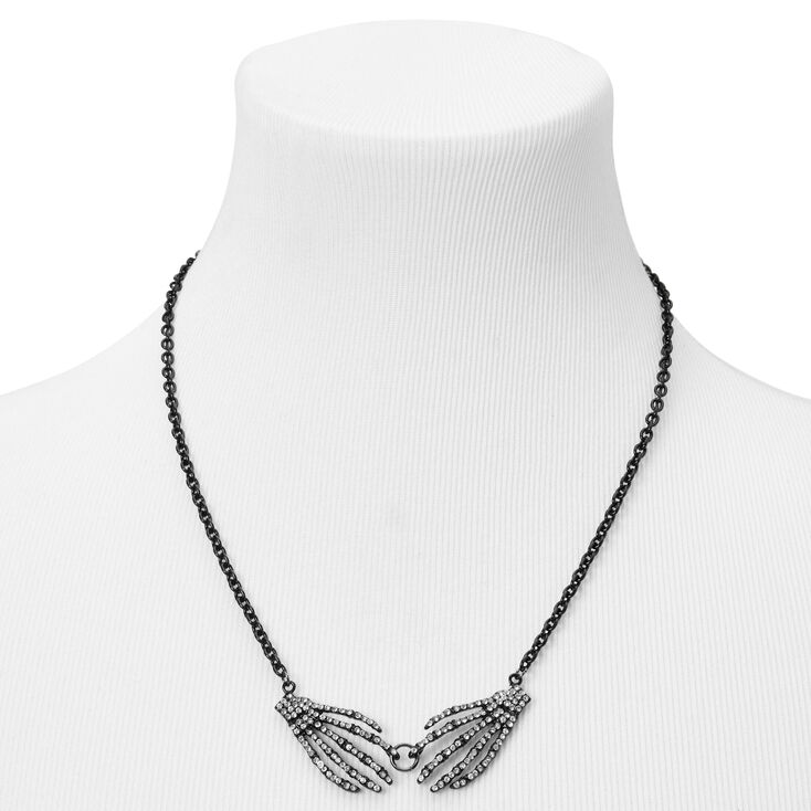Halloween Stone Skeleton Hands Necklace - Black,