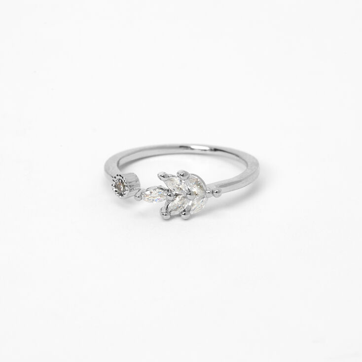 Silver Open Leaf Cubic Zirconia Ring,