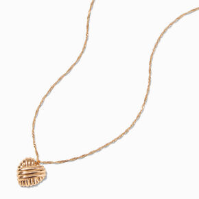 Gold-tone Textured Heart Pendant Necklace ,