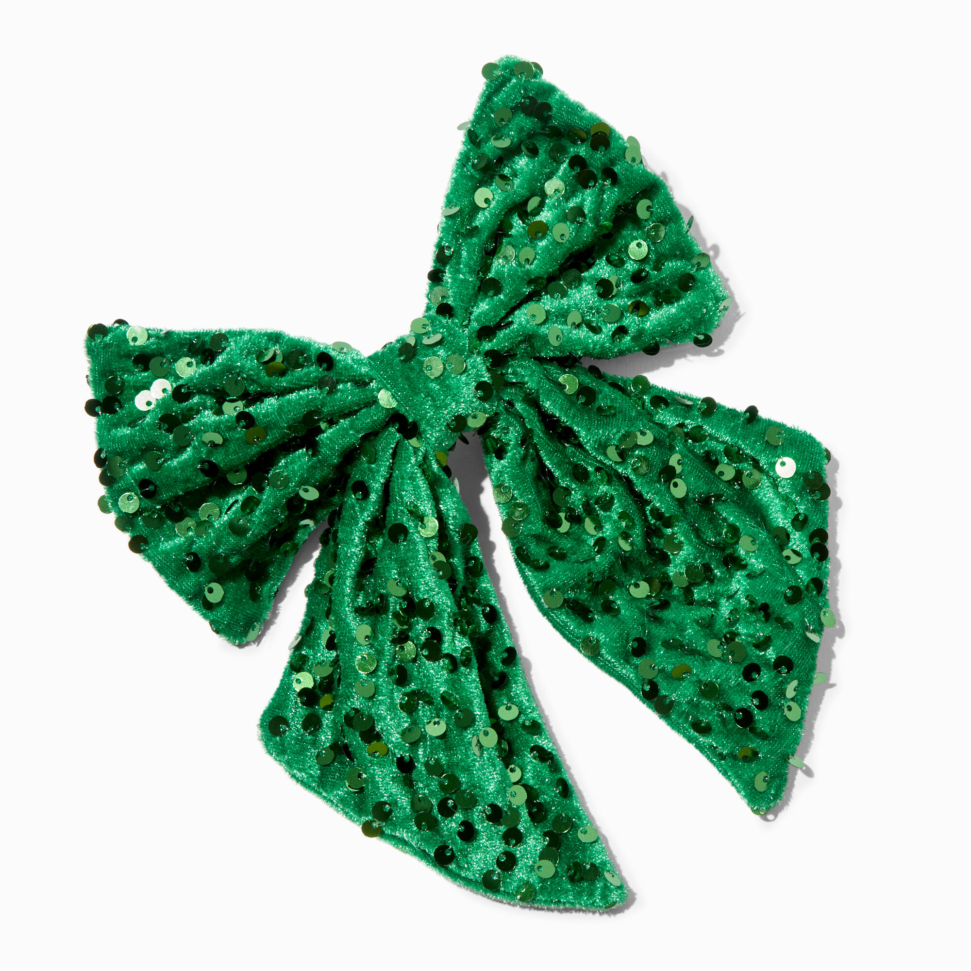 View Claires Velvet Sequin Large Bow Hair Clip Green information