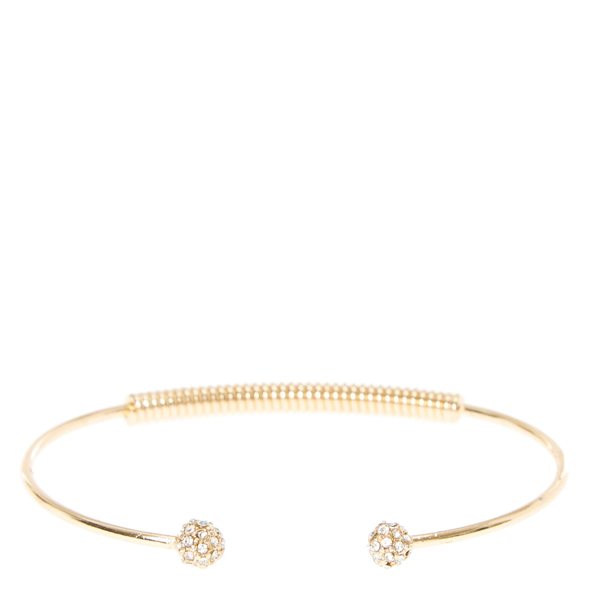 Gold Crystal Ball Open Cuff Bracelet Claire S Us Gold Crystal Ball Open Cuff Bracelet