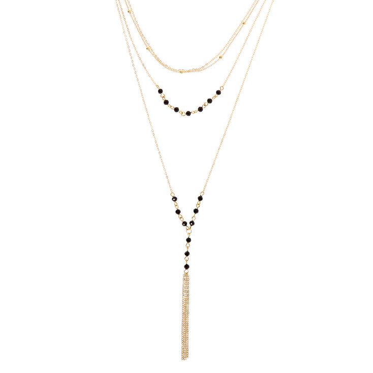 Gold Bead Multi Strand Necklace - Black,