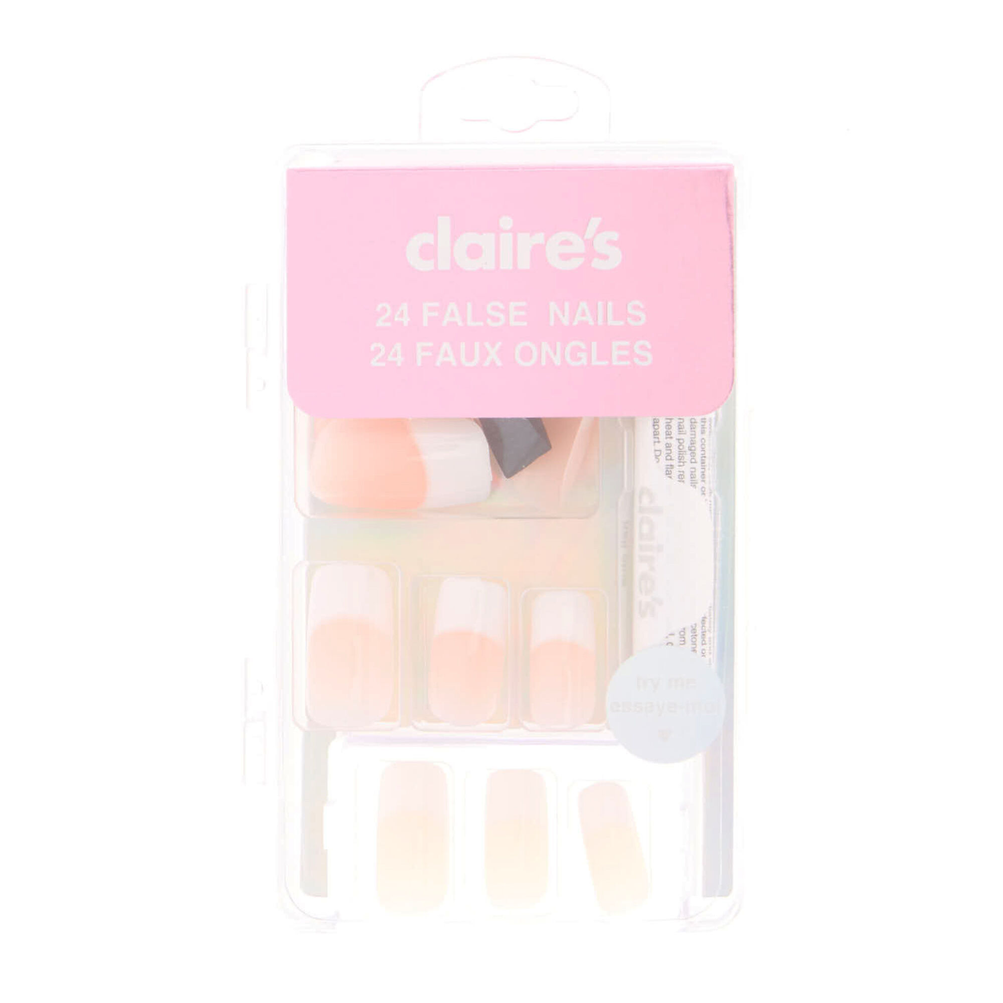 French Manicure Extra Long Square Faux Nail Set - 24 Pack,