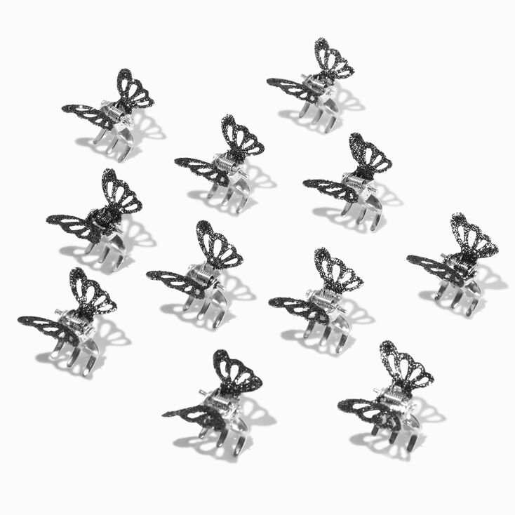 Glittery Black Butterfly Mini Hair Claws (12 Pack)