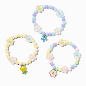 Claire&#39;s Club Spring Floral Beaded Charm Stretch Bracelets - 3 Pack,