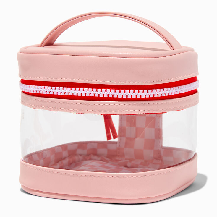Pink Checkered Square Makeup Bag,