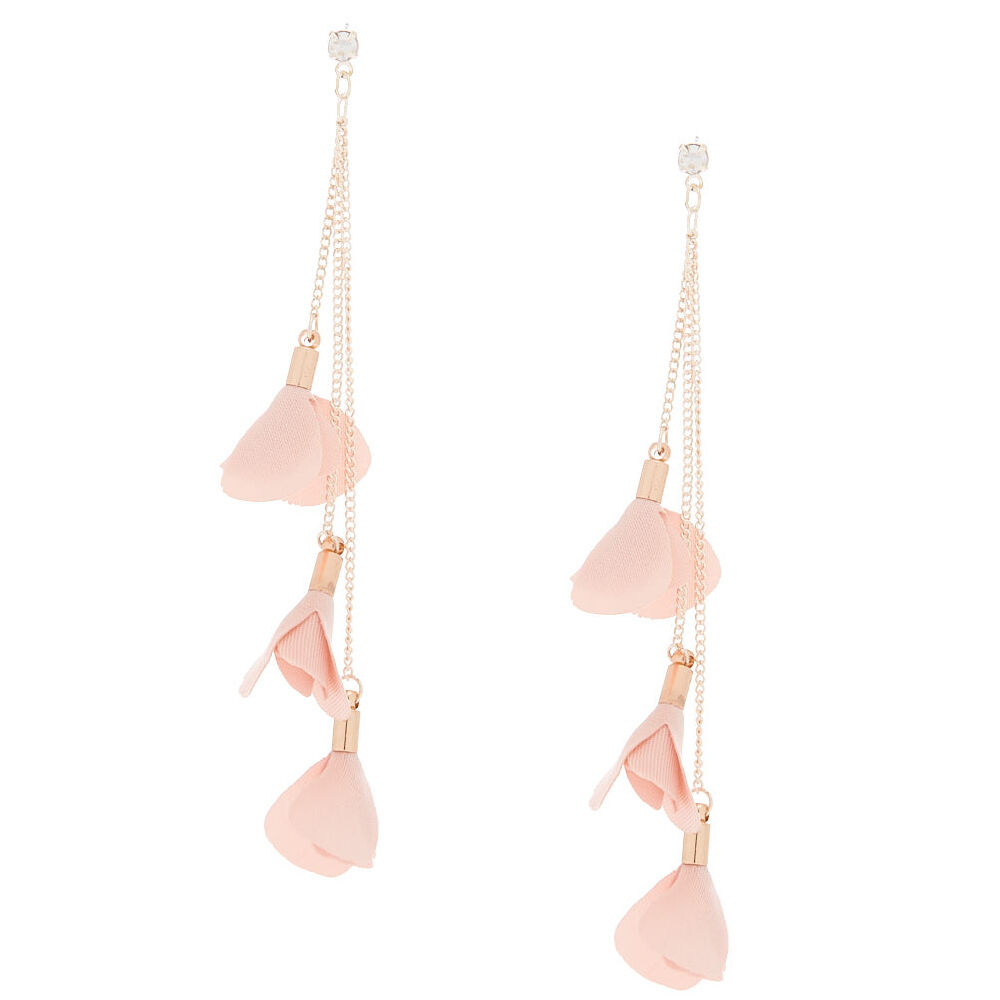 Rose Gold 4" Flower Petal Drop Earrings - Pink,