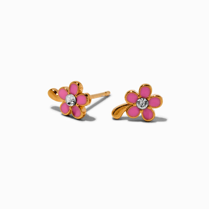 C LUXE by Claire&#39;s 18kt Gold Plated Pink Flower Stud Earrings,