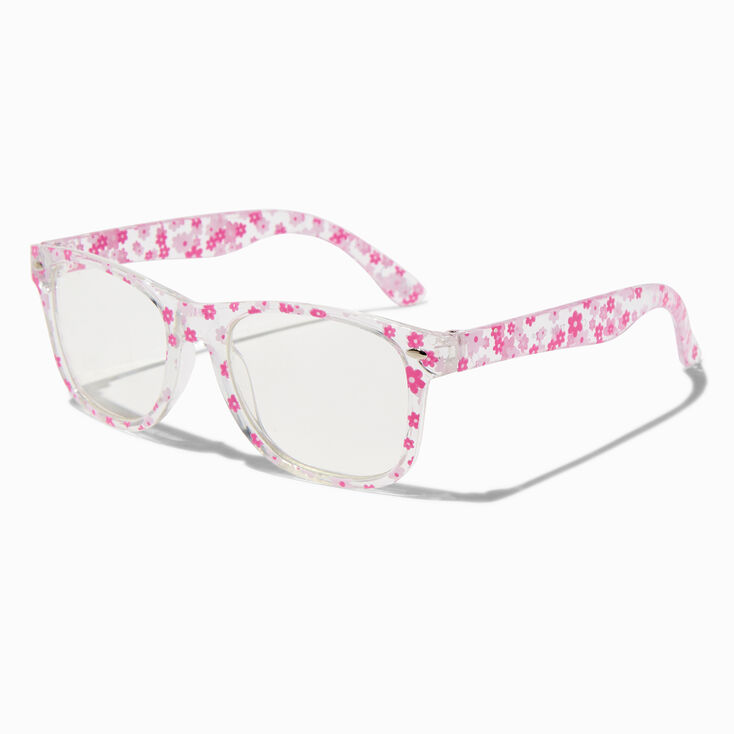Claire&#39;s Club Pink Floral Retro Clear Lens Frames,