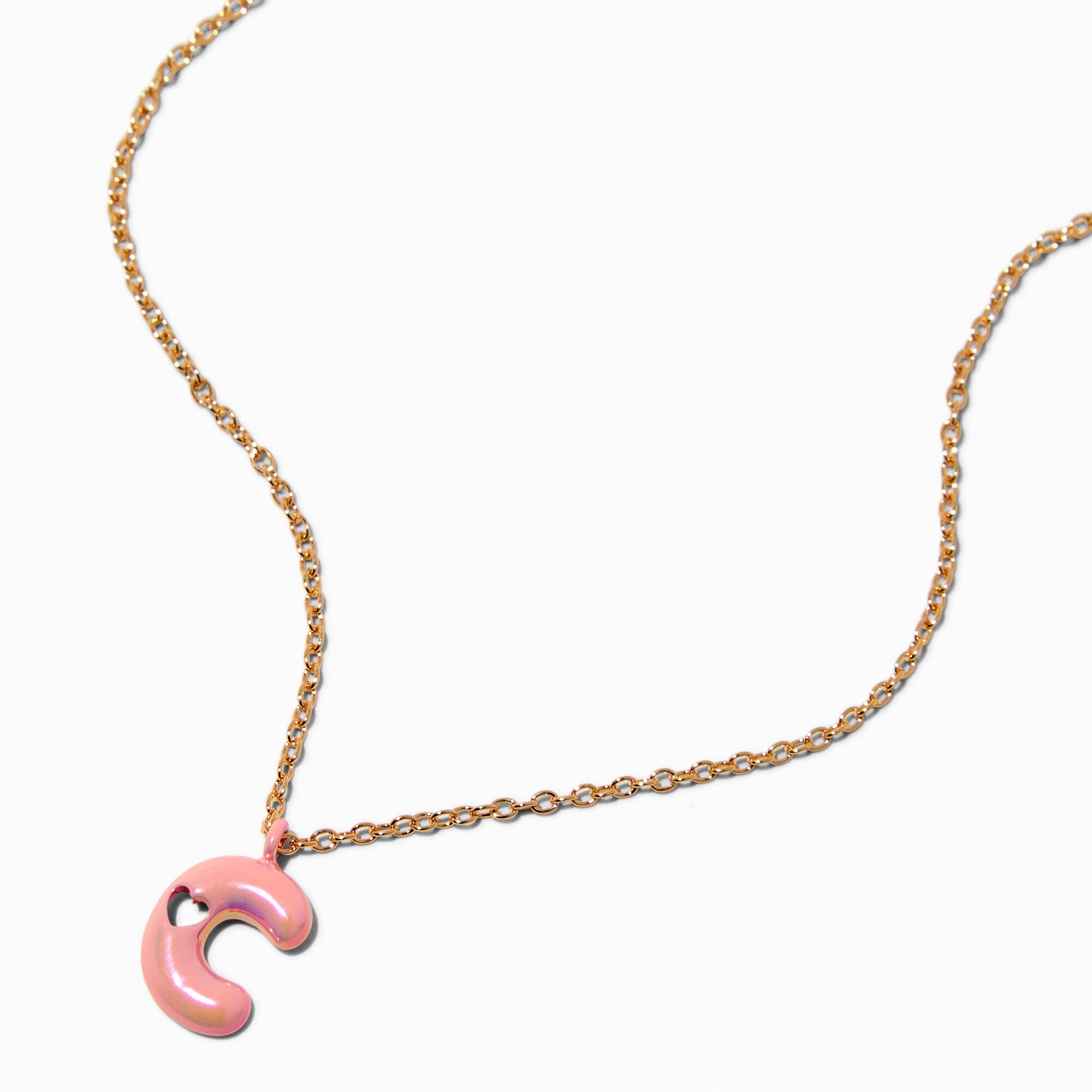 Pink Bubble Initial Heart Pendant Necklace - C,