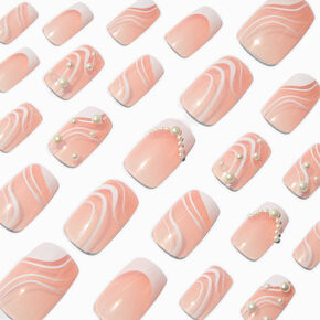 Pearl Swirl Mid Square Vegan Faux Nail Set - 24 Pack,