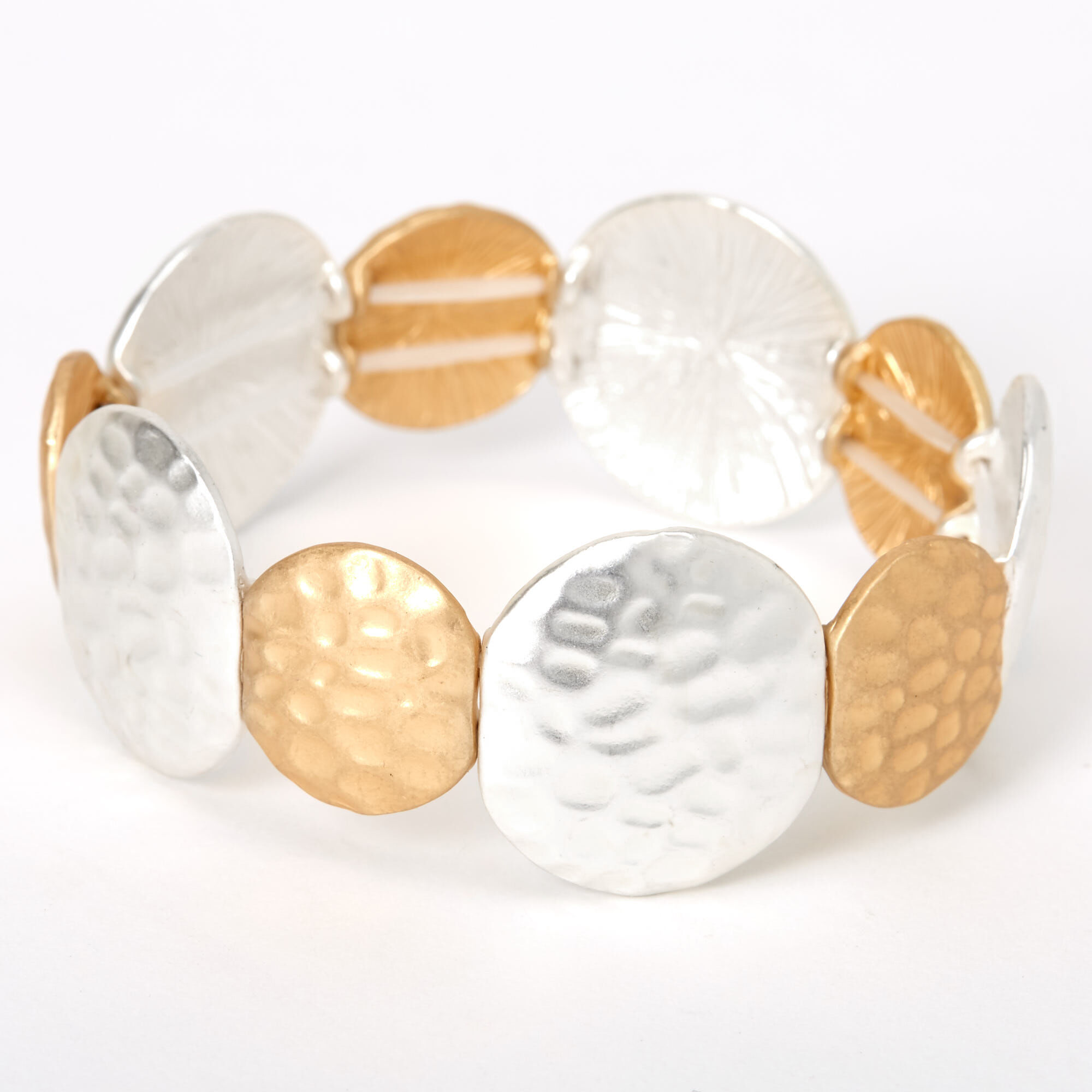 Gold & Silver Hammered Circles Stretch Bracelet,