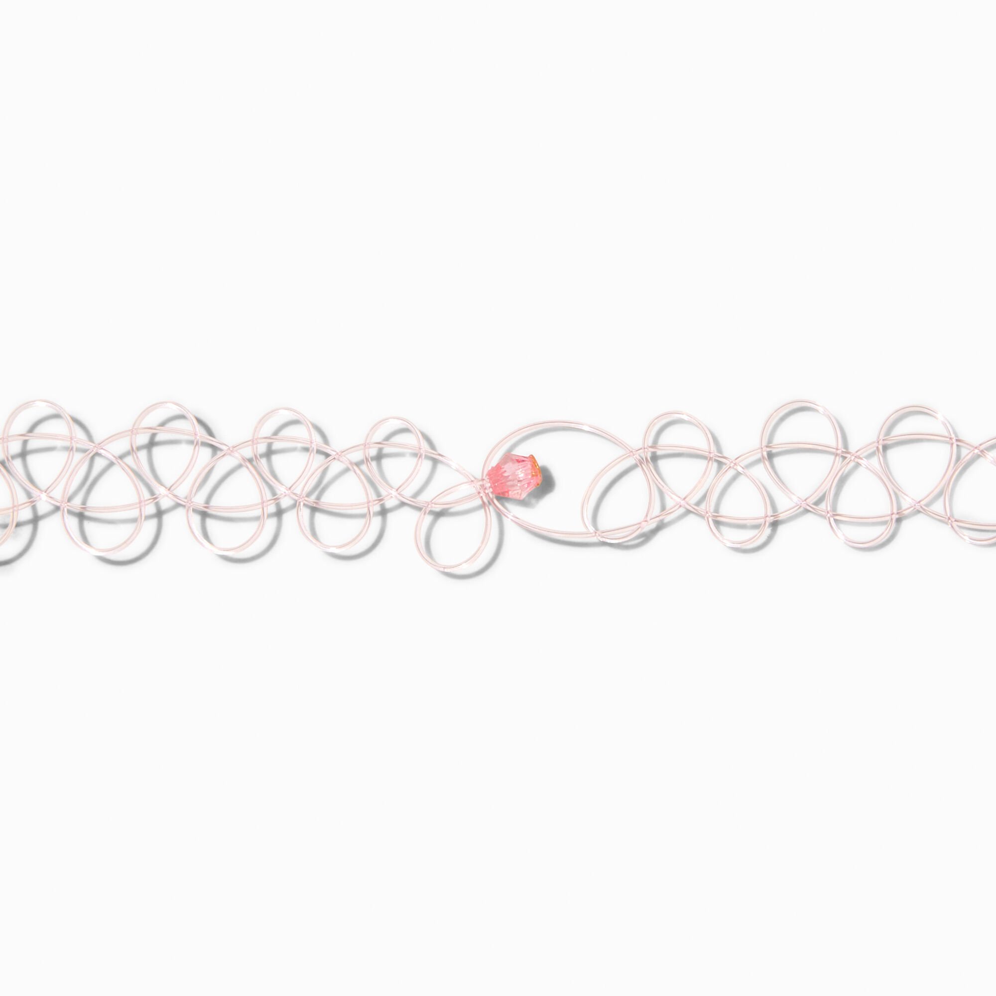Pink Crystal Beaded Tattoo Choker & Strawberry Crystal Pendant Choker - 2 Pack,