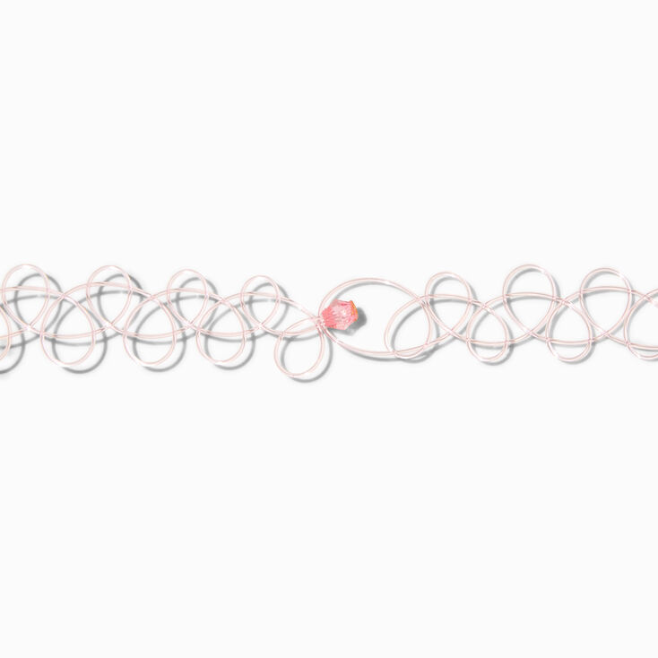Pink Crystal Beaded Tattoo Choker &amp; Strawberry Crystal Pendant Choker - 2 Pack,
