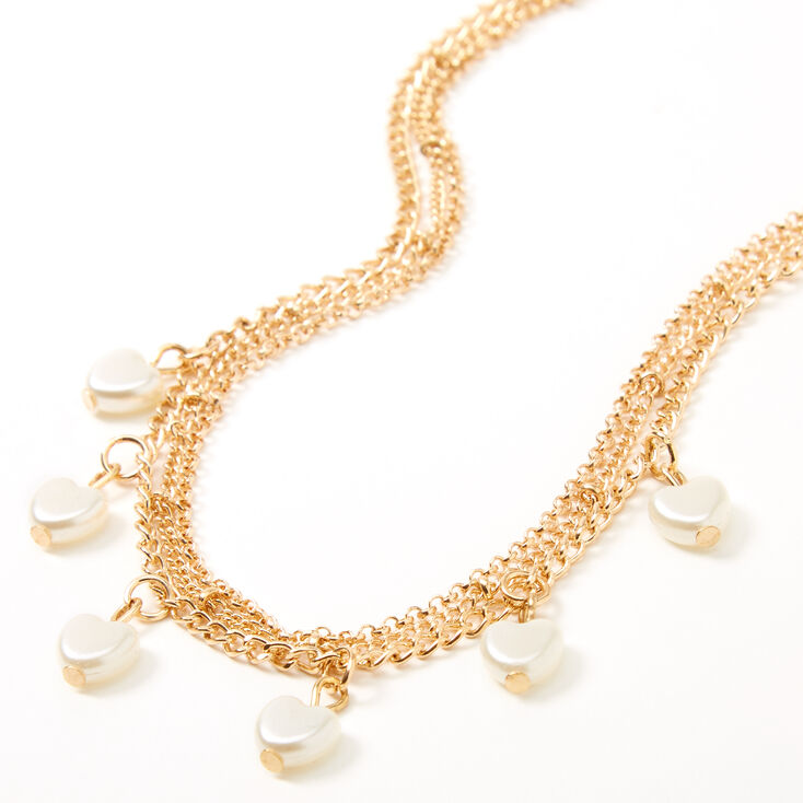 Claire&#39;s Club Gold Dangle Heart Pearl Necklace,