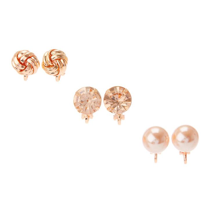 3 Pack Gold Tone Clip On Earrings,