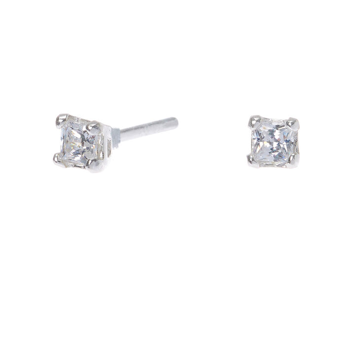 Sterling Silver Cubic Zirconia 3MM Square Stud Earrings | Claire's US