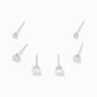 Silver Cubic Zirconia 2MM, 3MM, &amp; 4MM Round Stud Earrings - 3 Pack,
