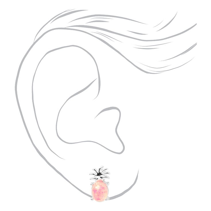 Silver Ombre Pineapple Stud Earrings - Pink,