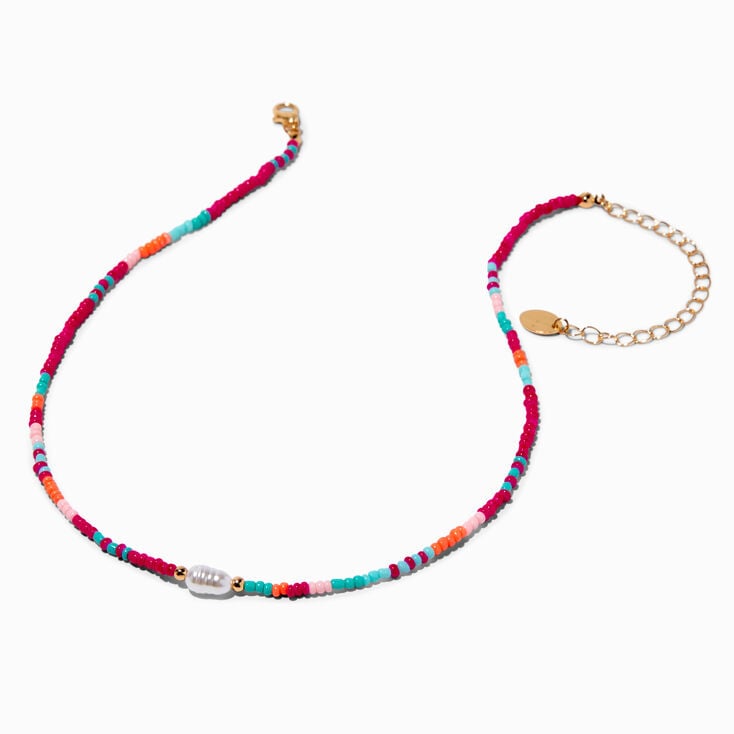 Rainbow Bead &amp; Pearl Necklace,