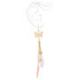 Gold 5&quot; Butterfly Pink Feather Drop Earrings,