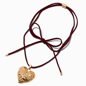Gold-tone Heart Pendant Adjustable Cord Necklace,