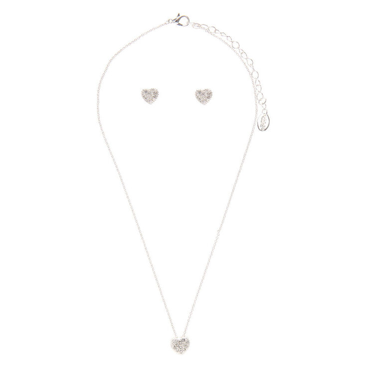 Silver Crystal Heart Jewelry Set - 2 Pack,