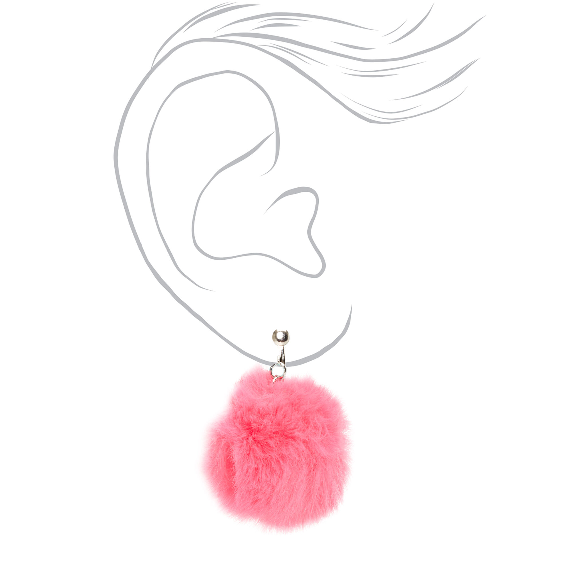 Silver 1.5" Pom Pom Clip On Drop Earrings - Pink,