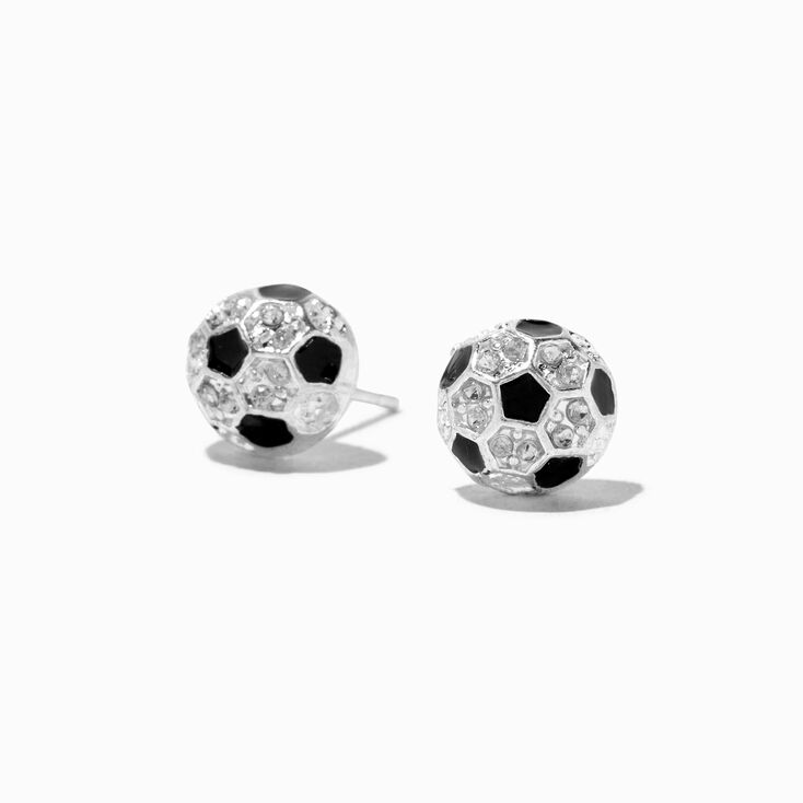 Silver Embellished Soccer Ball Stud Earrings