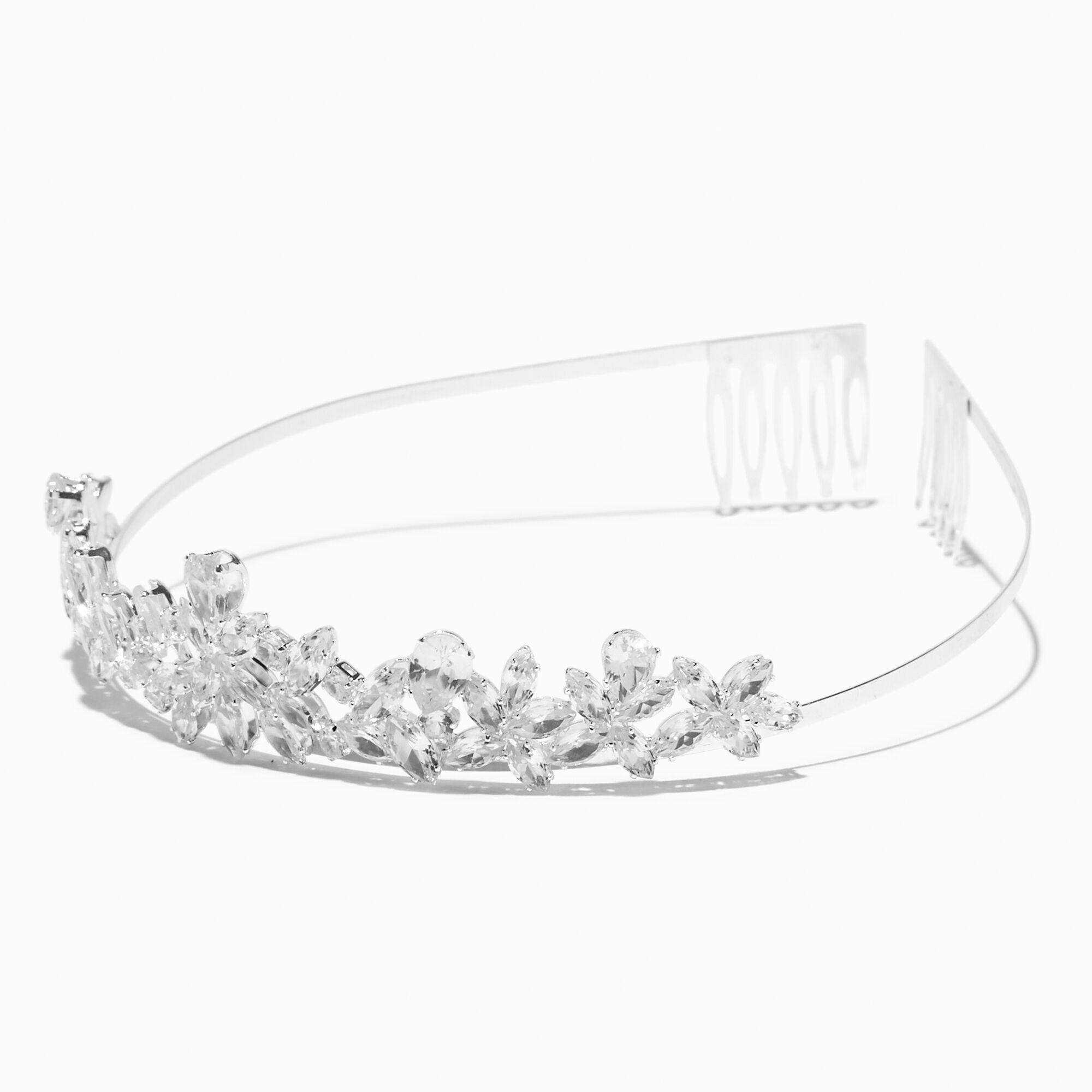 View Claires Tone Rhinestone Leaf Tiara Silver information