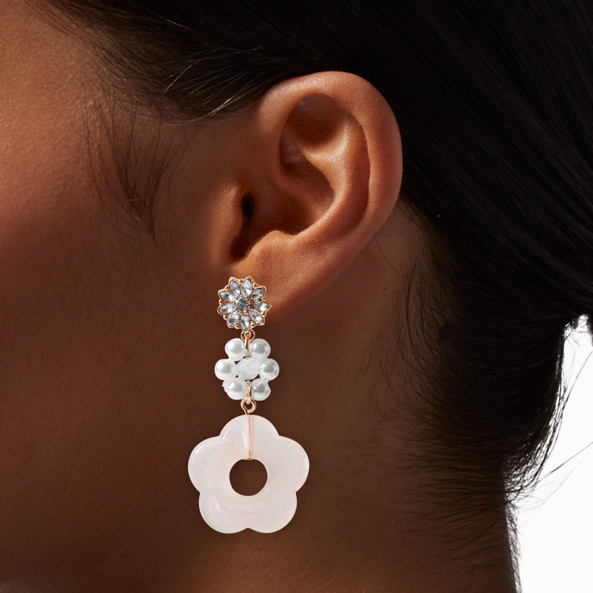 Pearl Blush Pink Daisy 2.5" Drop Earrings ,