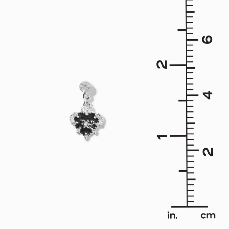 Black Heart Silver-tone Crystal 0.75" Drop Earrings
