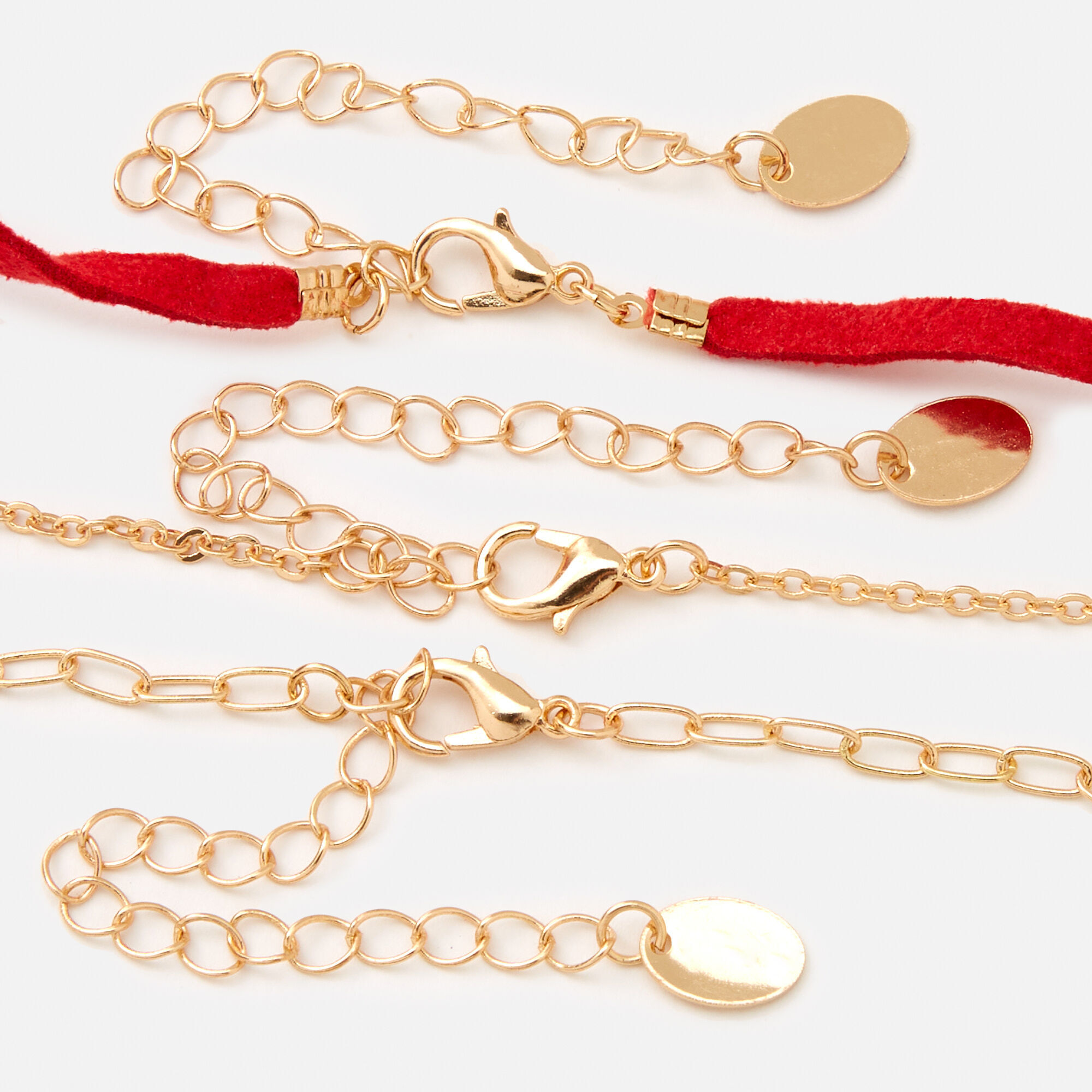 Red Enamel Heart Mixed Choker Necklaces - 4 Pack,