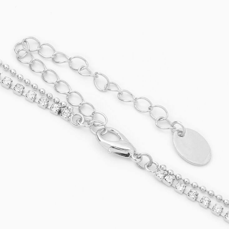 Silver Beaded Rhinestone Y-Neck Pendant Necklace,