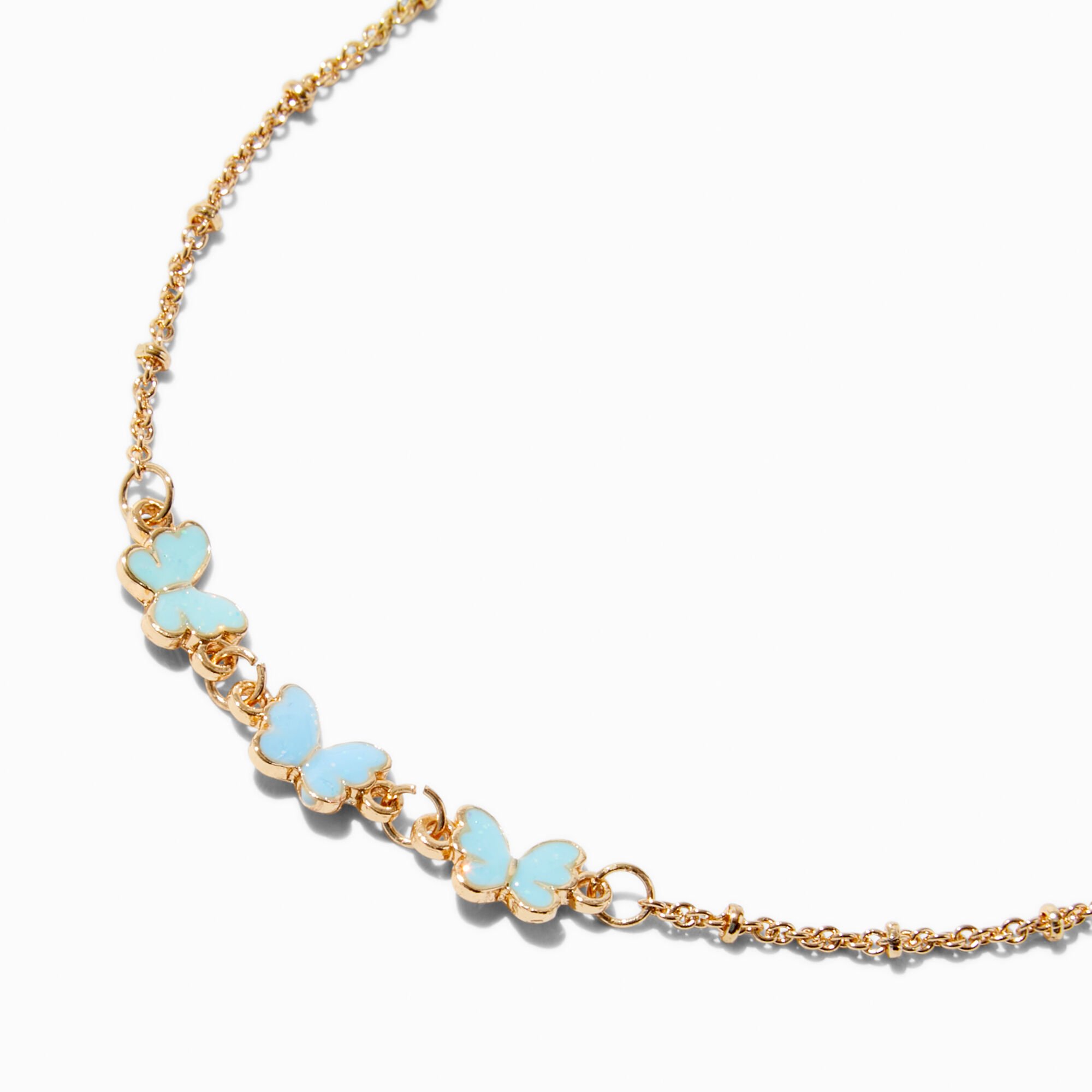 Ombré Blue Butterfly Pendant Necklace,
