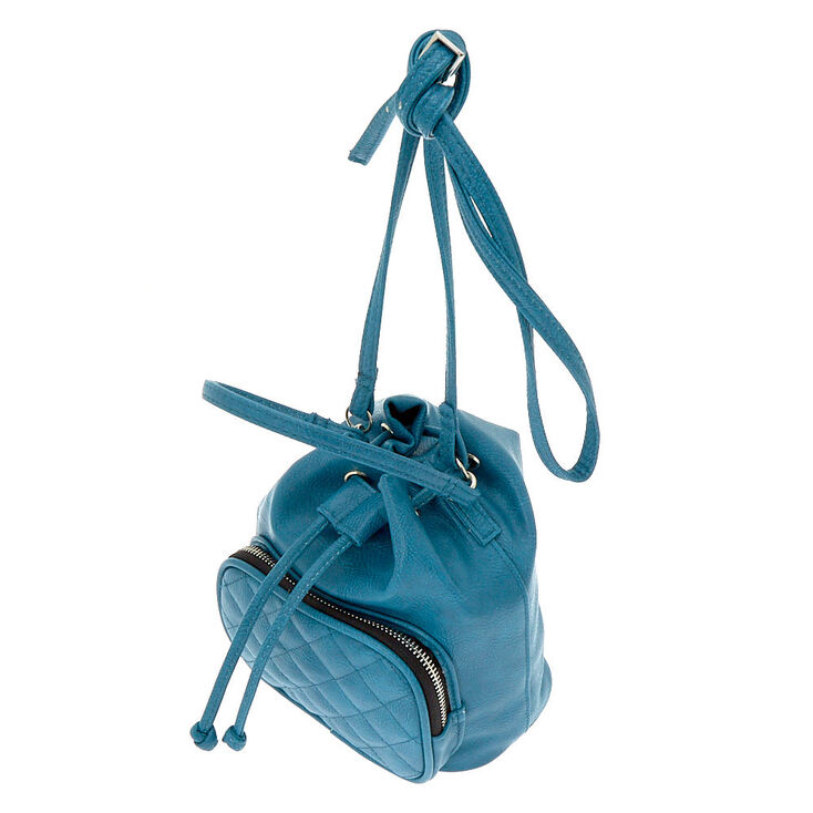Faux Leather Mini Bucket Crossbody Bag - Teal,