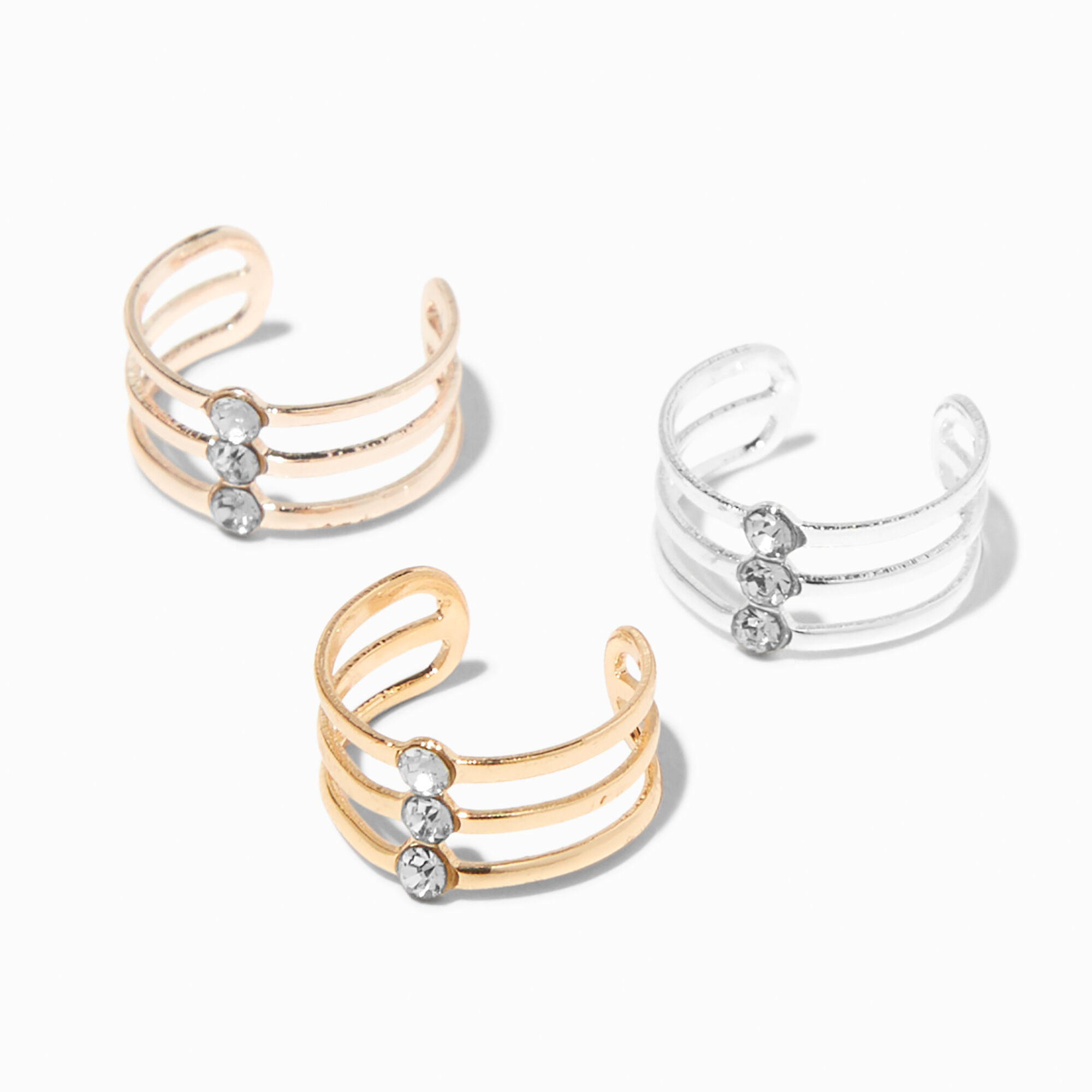 Mixed Metal Embellished Ear Cuff Earrings 3 Pack Claire s US