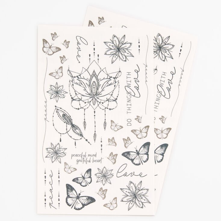 Butterfly Lotus Flower Temporary Tattoos - Black,