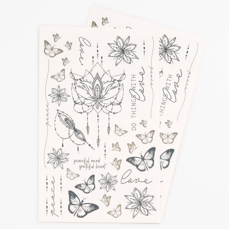Tatouages temporaires fleurs de lotus et papillons - Noir,